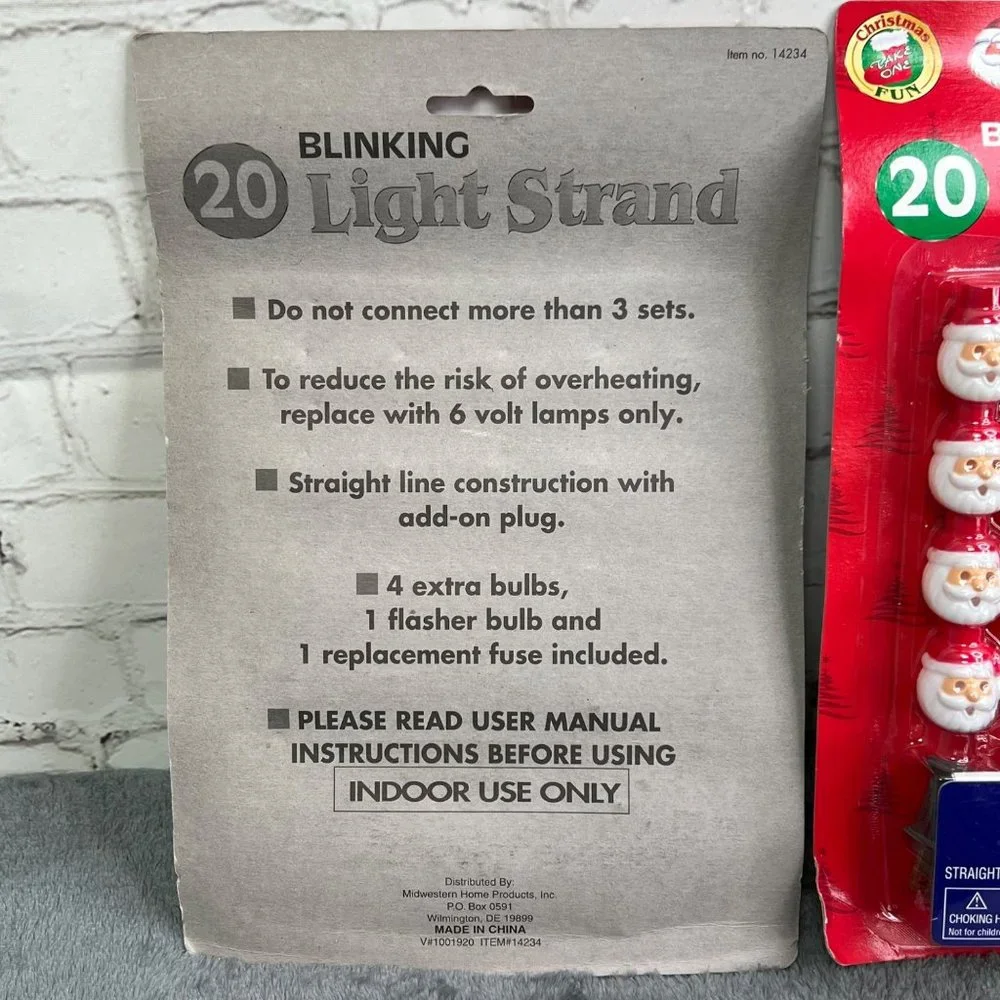 Vintage Blinking Light Strand Santa Blow Mold 2 Packs Christmas NIB